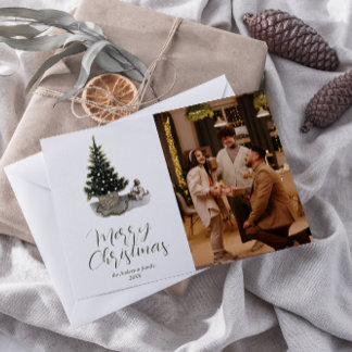 Waterverf grillige fotoboom vrolijk kerstfeest feestdagenkaart