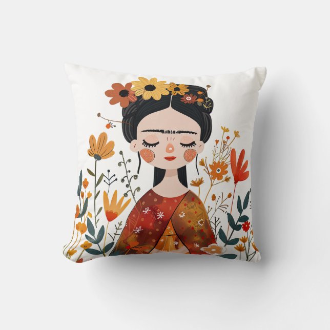 Waterverf grillige Frida Kahlo Illustratie Kussen (Voorkant)