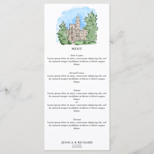 Waterverf grillige locatie Chateau illustratie Menu (Voorkant)