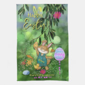 Waterverf grillige paashaas theedoek (Verticaal)