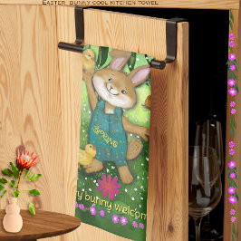 Waterverf grillige paashaas theedoek