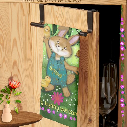 Waterverf grillige paashaas theedoek