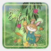 Waterverf grillige paashaas vierkante sticker (Voorkant)