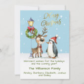 Waterverf grillige rendier pinguïn kerst feestdagenkaart (Voorkant)