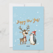 Waterverf grillige rendier pinguïn kerst feestdagenkaart (Achterkant)