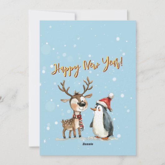 Waterverf grillige rendier pinguïn kerst feestdagenkaart (Achterkant)