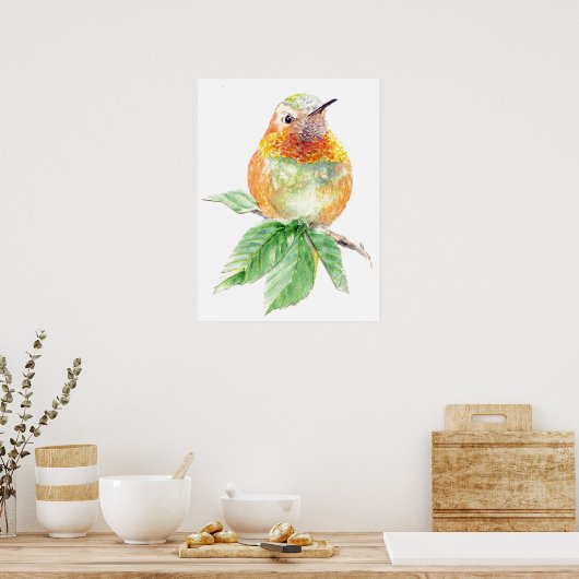 Waterverf grillige Rufous Hummingbird attitude Poster (Keuken)