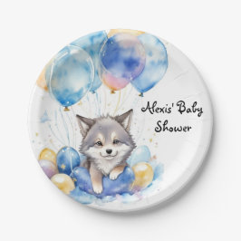 Waterverf grillige Wolf Cub Baby shower Papieren Bordje