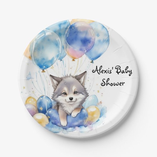 Waterverf grillige Wolf Cub Baby shower Papieren Bordje (Voorkant)