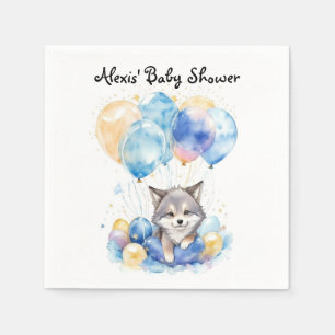 Waterverf grillige Wolf Cub Baby shower Servet