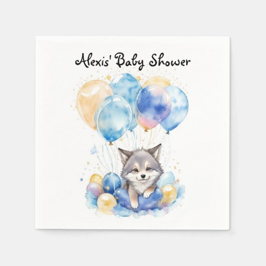Waterverf grillige Wolf Cub Baby shower Servet (Voorkant)
