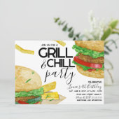 Waterverf Grilling Burger Fries Birthday Party Kaart (Staand voorkant)