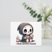 Waterverf Grim Reaper boek liefhebber Briefkaart (Staand voorkant)