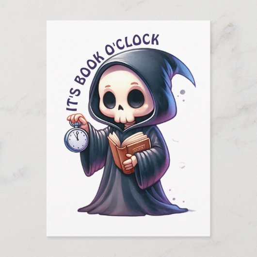 Waterverf Grim Reaper boek liefhebber Briefkaart (Voorkant)