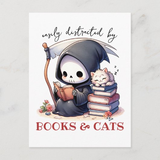 Waterverf Grim Reaper boek liefhebber Briefkaart (Voorkant)