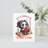 Waterverf Grim Reaper boek liefhebber Briefkaart (Staand voorkant)