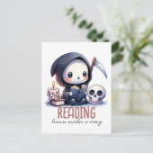 Waterverf Grim Reaper boek liefhebber Briefkaart (Staand voorkant)