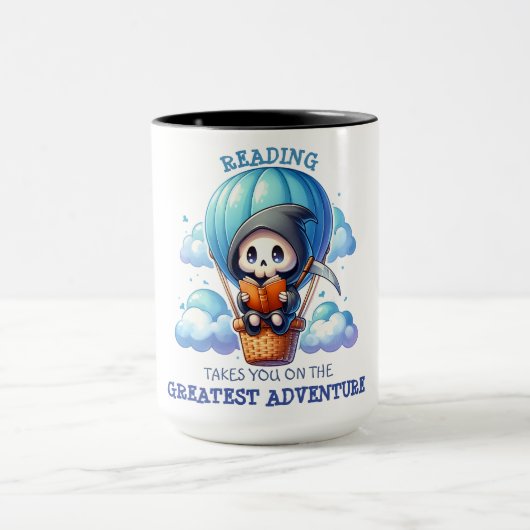 Waterverf Grim Reaper Boekenliefhebber Mok (Midden)