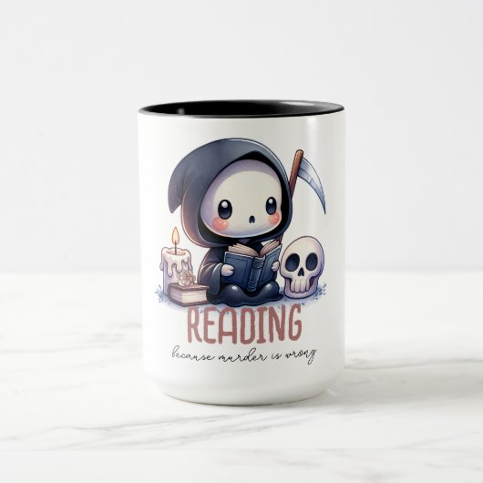 Waterverf Grim Reaper Boekenliefhebber Mok (Midden)