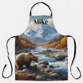 Waterverf Grizzly Beer door Stream Mannen Natuur Schort (Voorkant)