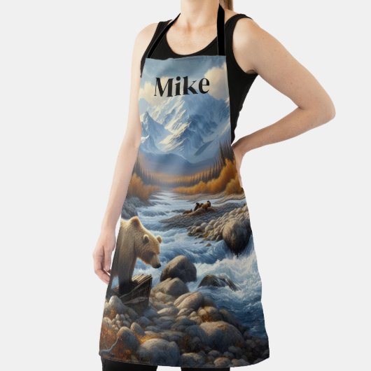 Waterverf Grizzly Beer door Stream Mannen Natuur Schort (Insitu)
