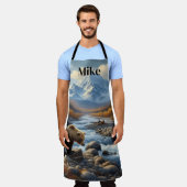 Waterverf Grizzly Beer door Stream Mannen Natuur Schort (Gedragen)