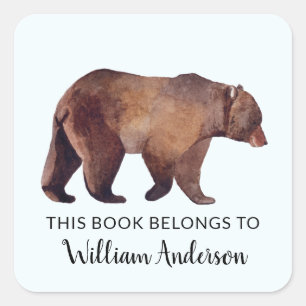 Waterverf Grizzly Beer Persoonlijke jongens Vierkante Sticker