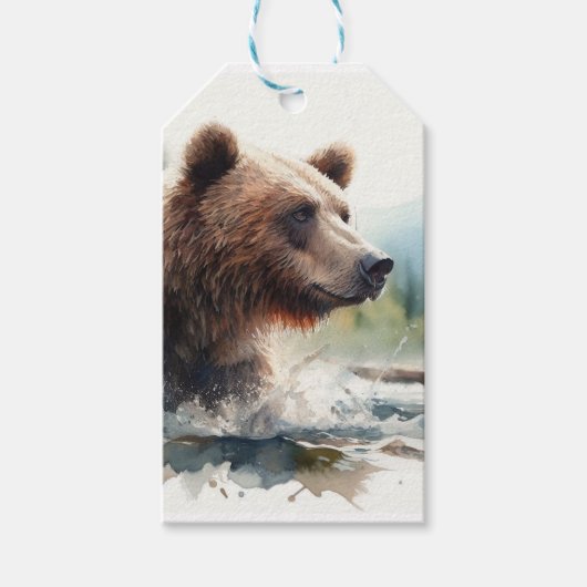 Waterverf Grizzly Beer Wildlife Natuur Art Cadeaulabel (Voorkant)