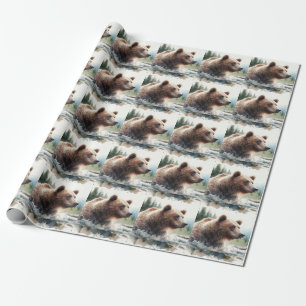 Waterverf Grizzly Beer Wildlife Natuur Art Cadeaupapier