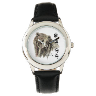Waterverf Grizzly Beer Wildlife Natuur Art Horloge