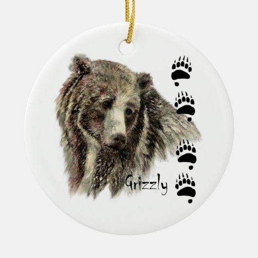 Waterverf Grizzly Beer Wildlife Natuur Art Keramisch Ornament (Voorkant)
