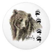 Waterverf Grizzly Beer Wildlife Natuur Art Keramische Knop (Voorkant)