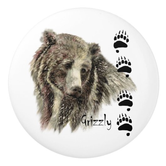 Waterverf Grizzly Beer Wildlife Natuur Art Keramische Knop (Voorkant)