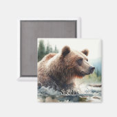 Waterverf Grizzly Beer Wildlife Natuur Art Magneet (Voorkant / Achterkant)