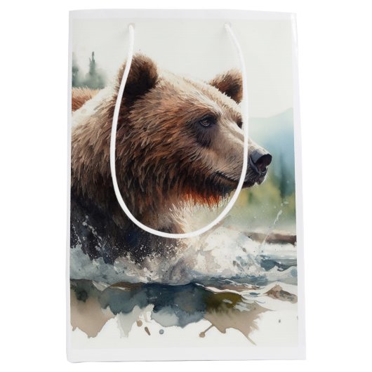 Waterverf Grizzly Beer Wildlife Natuur Art Medium Cadeauzakje (Voorkant)