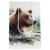 Waterverf Grizzly Beer Wildlife Natuur Art Medium Cadeauzakje (Achterkant)
