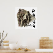 Waterverf Grizzly Beer Wildlife Natuur Art Poster (Keuken)