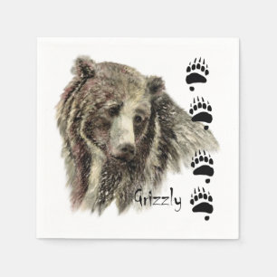 Waterverf Grizzly Beer Wildlife Natuur Art Servetten