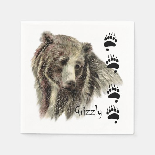Waterverf Grizzly Beer Wildlife Natuur Art Servetten (Voorkant)