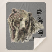 Waterverf Grizzly Beer Wildlife Natuur Art Sherpa Deken (Voorkant)