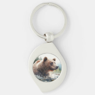 Waterverf Grizzly Beer Wildlife Natuur Art Sleutelhanger
