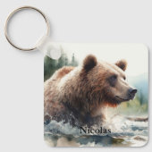 Waterverf Grizzly Beer Wildlife Natuur Art Sleutelhanger (Voorkant)