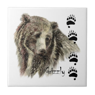Waterverf Grizzly Beer Wildlife Natuur Art Tegeltje