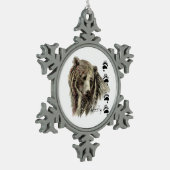 Waterverf Grizzly Beer Wildlife Natuur Art Tin Sneeuwvlok Ornament (Links)