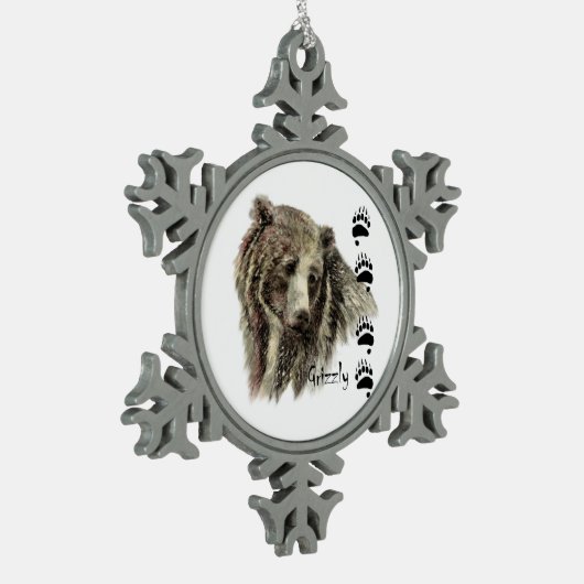 Waterverf Grizzly Beer Wildlife Natuur Art Tin Sneeuwvlok Ornament (Links)