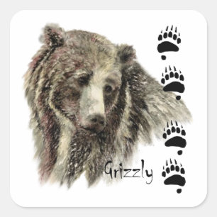 Waterverf Grizzly Beer Wildlife Natuur Art Vierkante Sticker