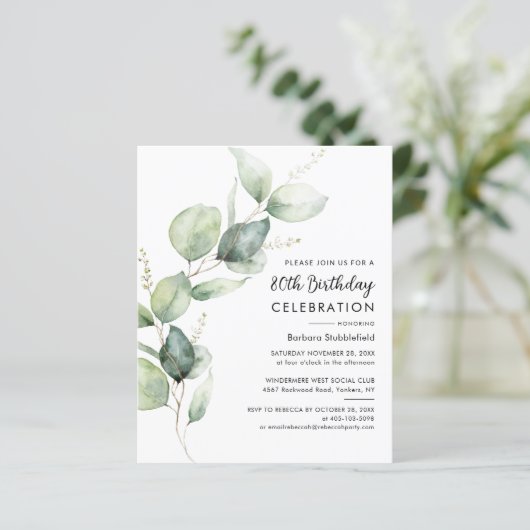 Waterverf Groen 80ste Verjaardagsfeestuitnodiging (Staand voorkant)