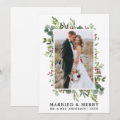 Waterverf groen bessen getrouwd & vrolijk feestdagenkaart (Voorkant / Achterkant)