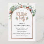 Waterverf groen bessen kerstfeest folie uitnodiging (Voorkant)