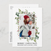 Waterverf groen bessen paar kerst briefkaart (Voorkant / Achterkant)